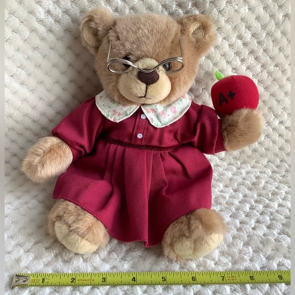 Artapower Plush Teacher Bear w Glasses and Apple in Red Dress Stuffed Animal Toy - Picture 11 of 12